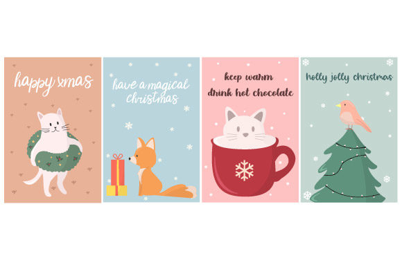 Christmas Card Remarkable Animal Set Illustrations