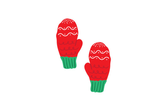 Christmas Cute Pair Gloves Vector Illustrations