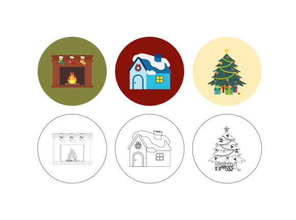 Christmas Tree Fill Outline Bundle for Editorial Design