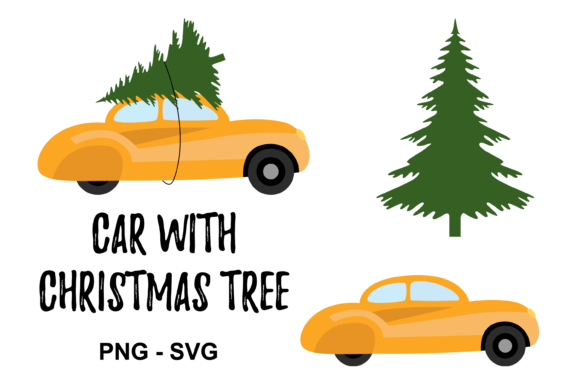 Christmas Tree Svg with Yellow Car Illustrations