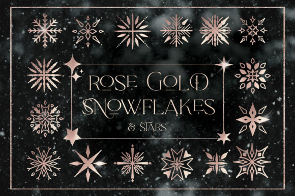 Rose Gold Snowflakes Stars Christmas Illustrations