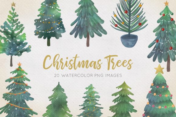 Watercolor Christmas Trees Illustrations